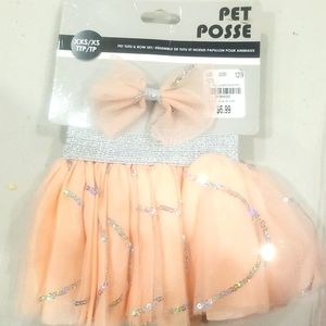 Pet Tutu and Bow Set  Coral Color Sz XXS
